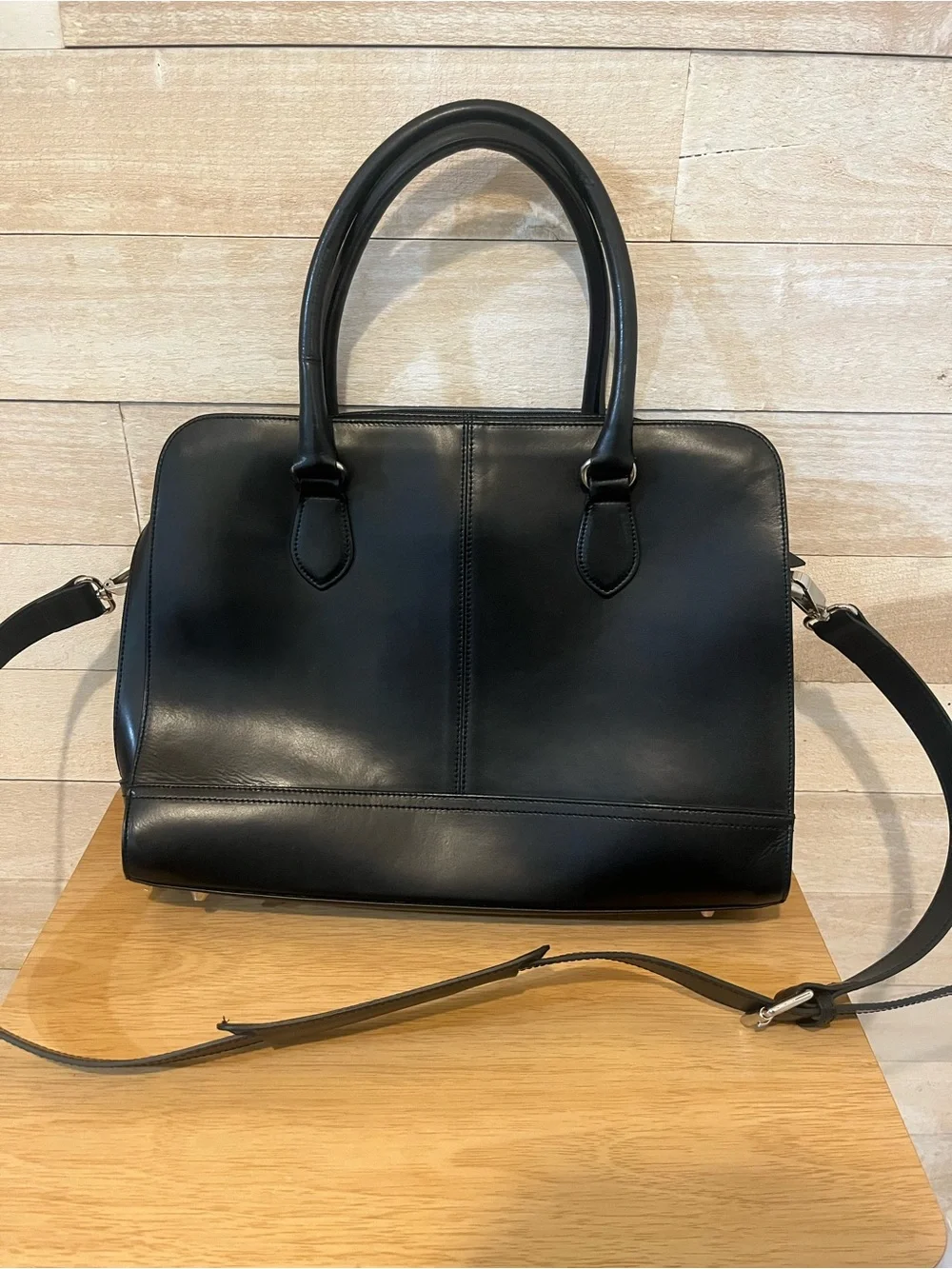 Su.B Structured Black Genuine Leather Satchel Messenger Bag Laptop Bag